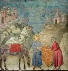 Szent Ferenc idegennek adja kabátját, 1296-97